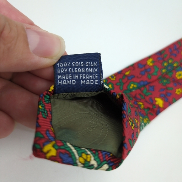 Faconnable Silk Tie Made‎ in France Primary Colors Paisley Floral Red Green - Picture 5 of 5